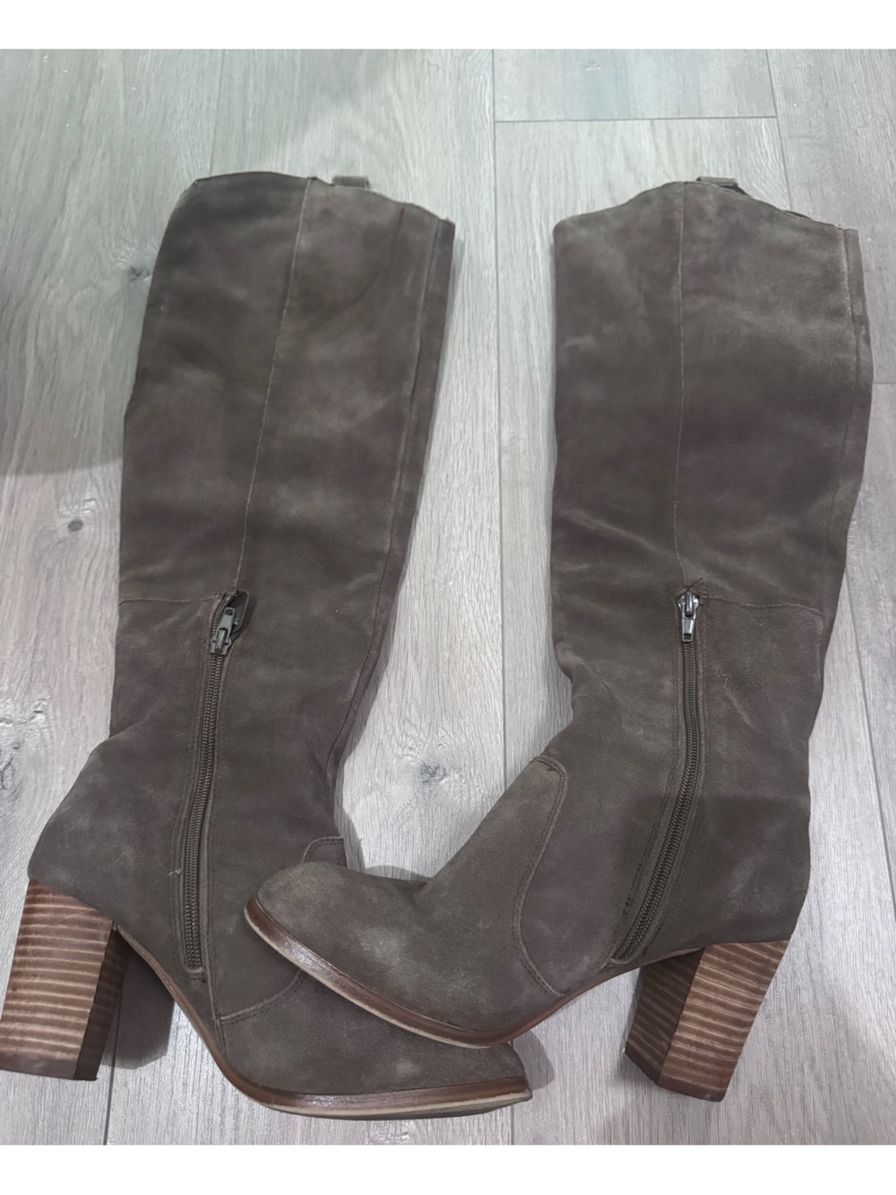 Aldo Women's Dark Green Suede Knee-High Zip Heeled Boots